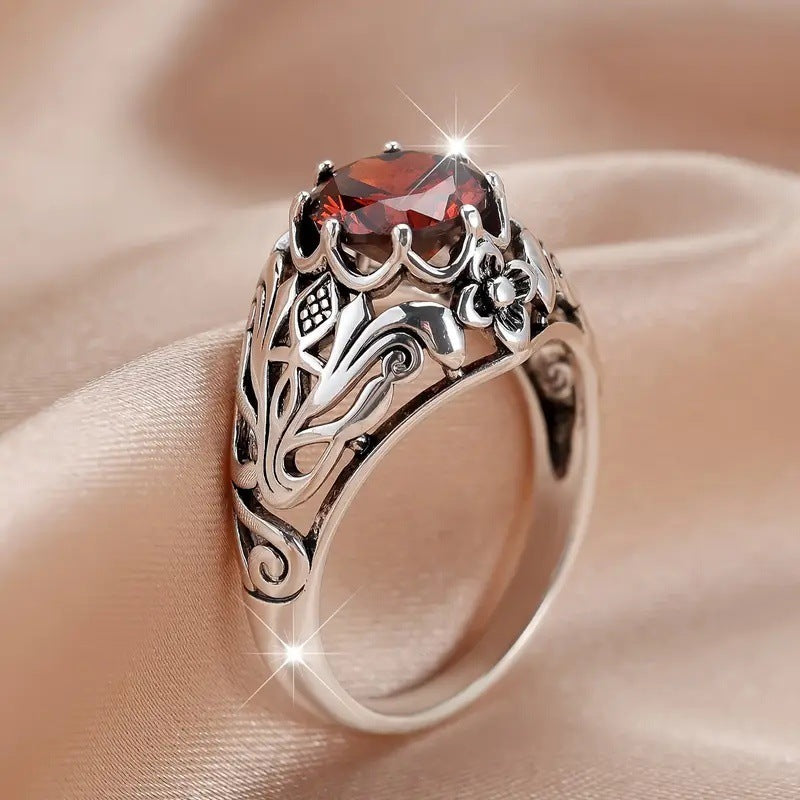 Distressed Antique Silver Round Edge Carved Pattern Ring Vintage Ring
