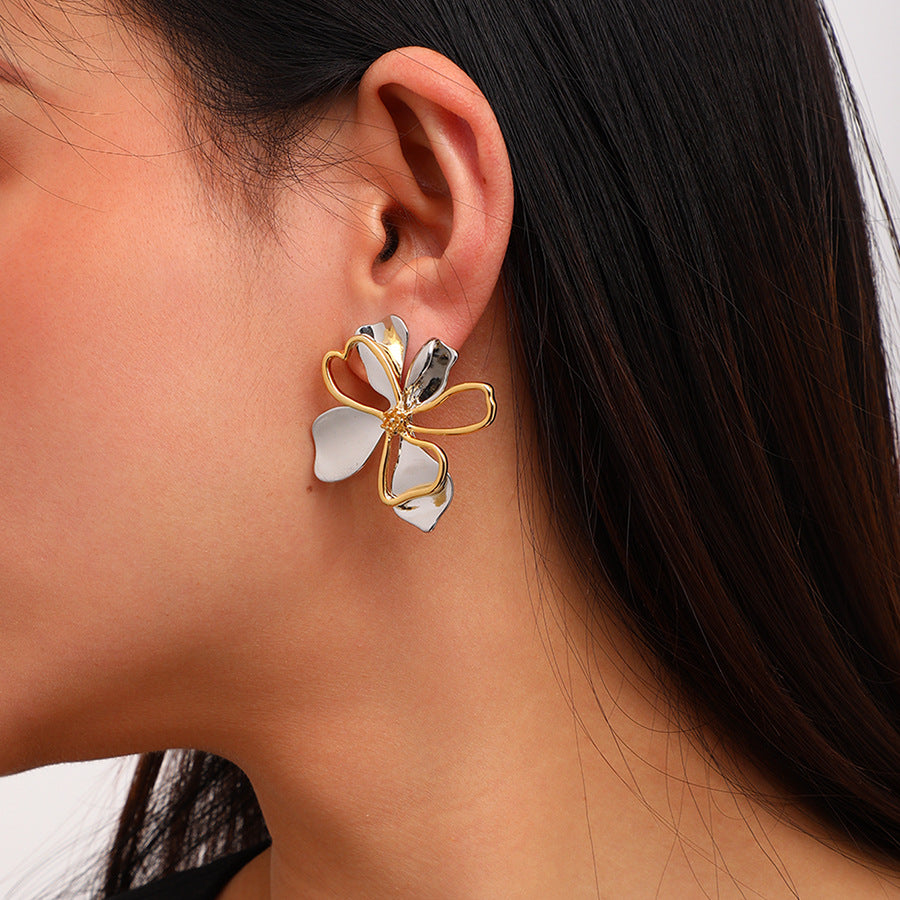 European And American Copper Plating 18K Gold Vintage Flower Earrings For Women