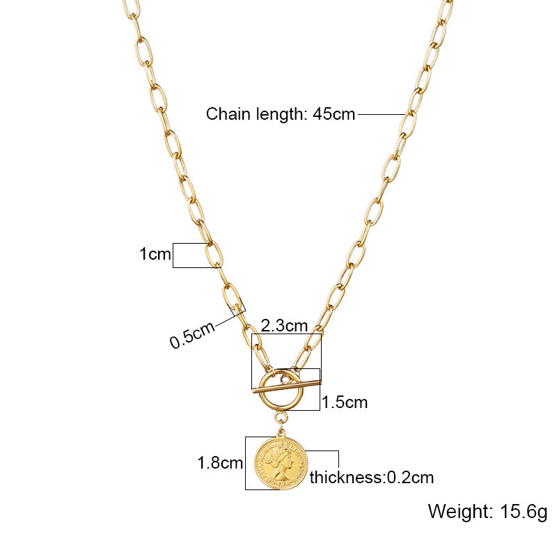 Coin Necklace Women's Round Brand Beauty Head Pendant OT Buckle Clavicle Chain