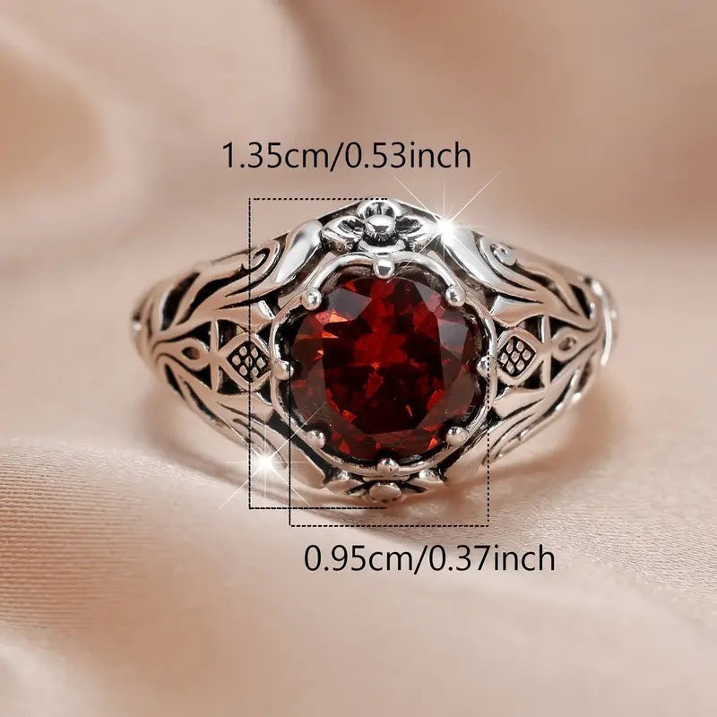 Distressed Antique Silver Round Edge Carved Pattern Ring Vintage Ring